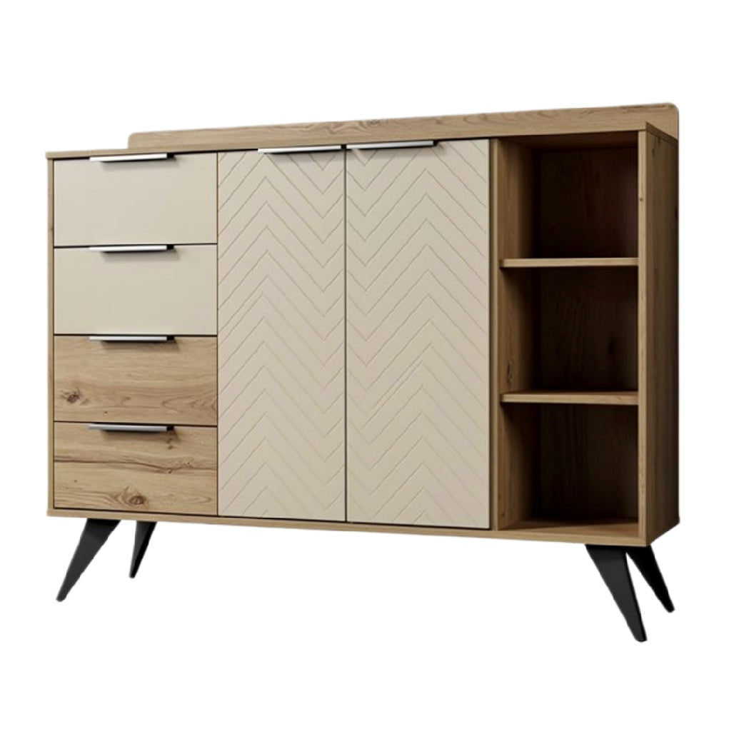 Moderne Houten Dressoir met Chevron Deuren en Opbergruimte