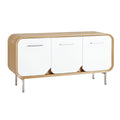Moderne Witte Dressoir met Houten Vormen en Metalen Poten