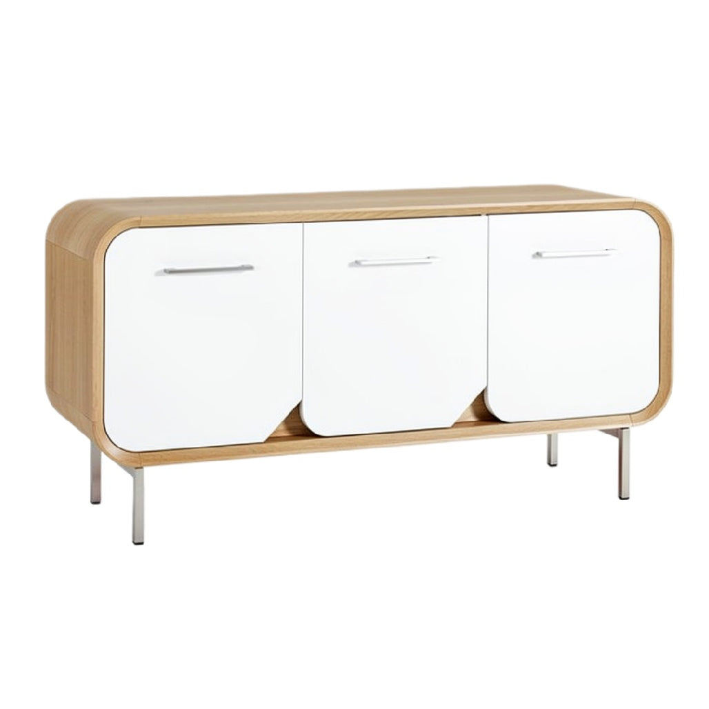 Moderne Witte Dressoir met Houten Vormen en Metalen Poten