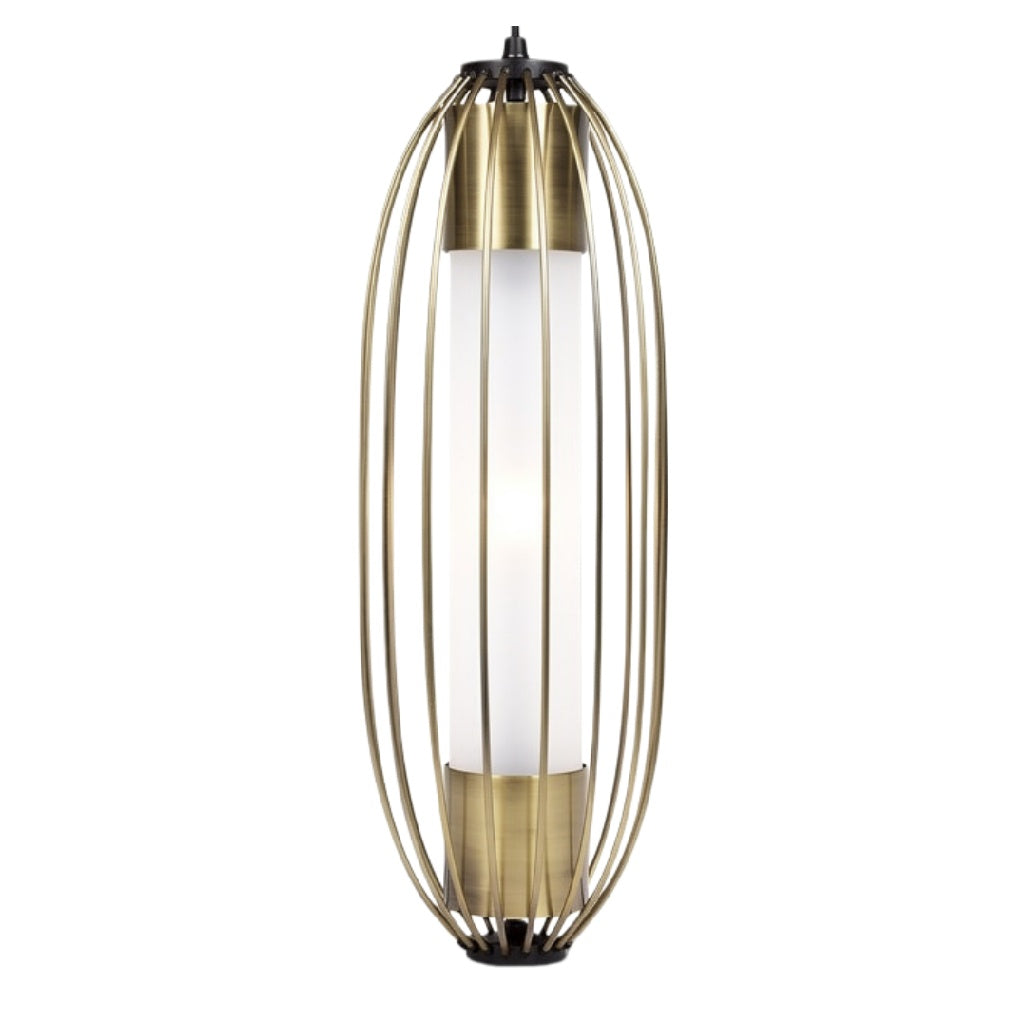 Moderne Hanglamp met Gouden Kooi en Witte Glasdiffuser