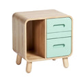 Moderne Houten Nachttafel met Groen Plastic Lades