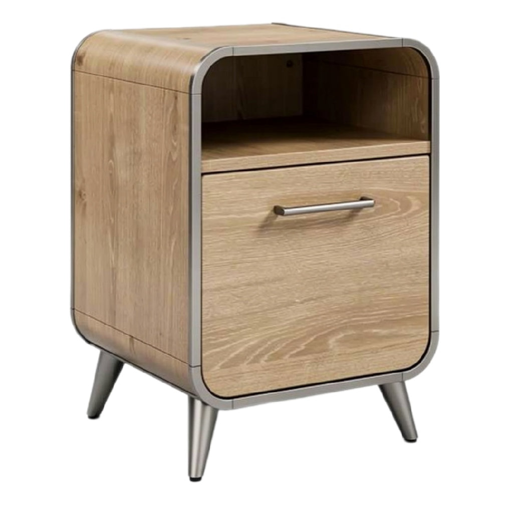 Moderne Nachtkast met Houten Afwerking en Metalen Poten